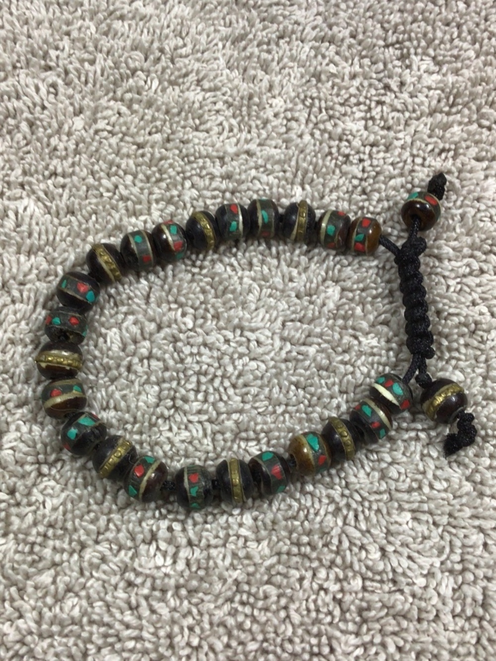 Black Yak Bone Bracelet with Turquoise, Coral & Copper